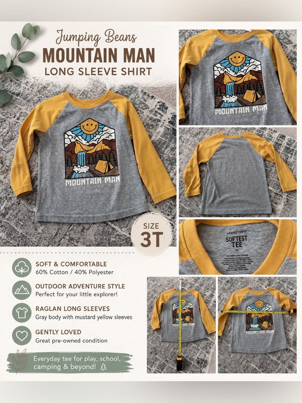 Jumping Beans Gray & Mustard Raglan Mountain Graphic Long-Sleeve Tee